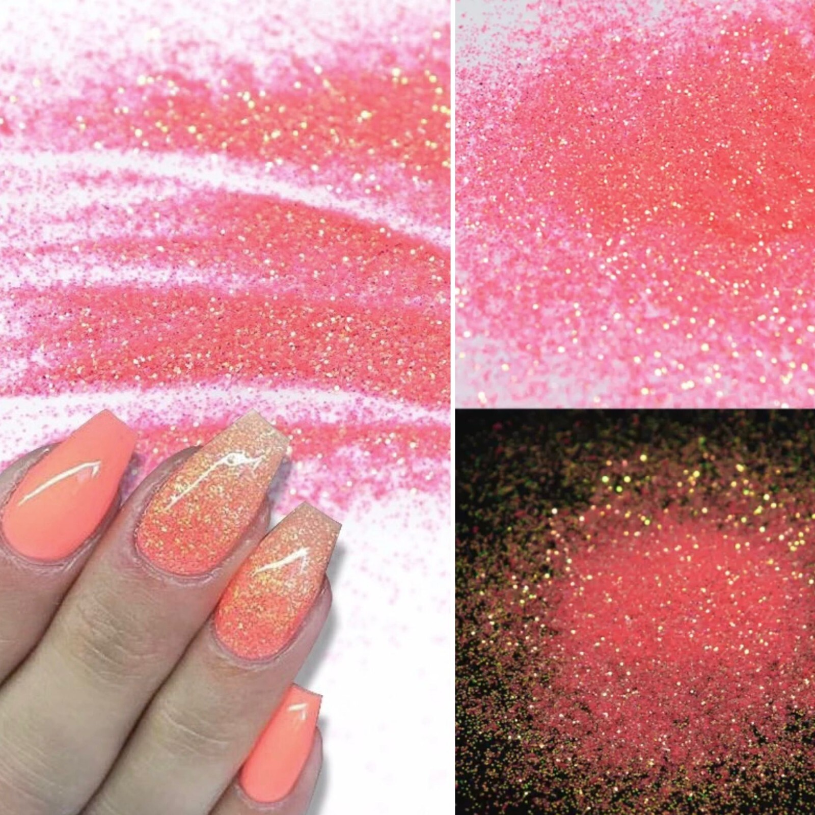 Pink Mermaid Glitter Nail Powder Iridescent Shiny Sugar Frost Effect Peach Shiny