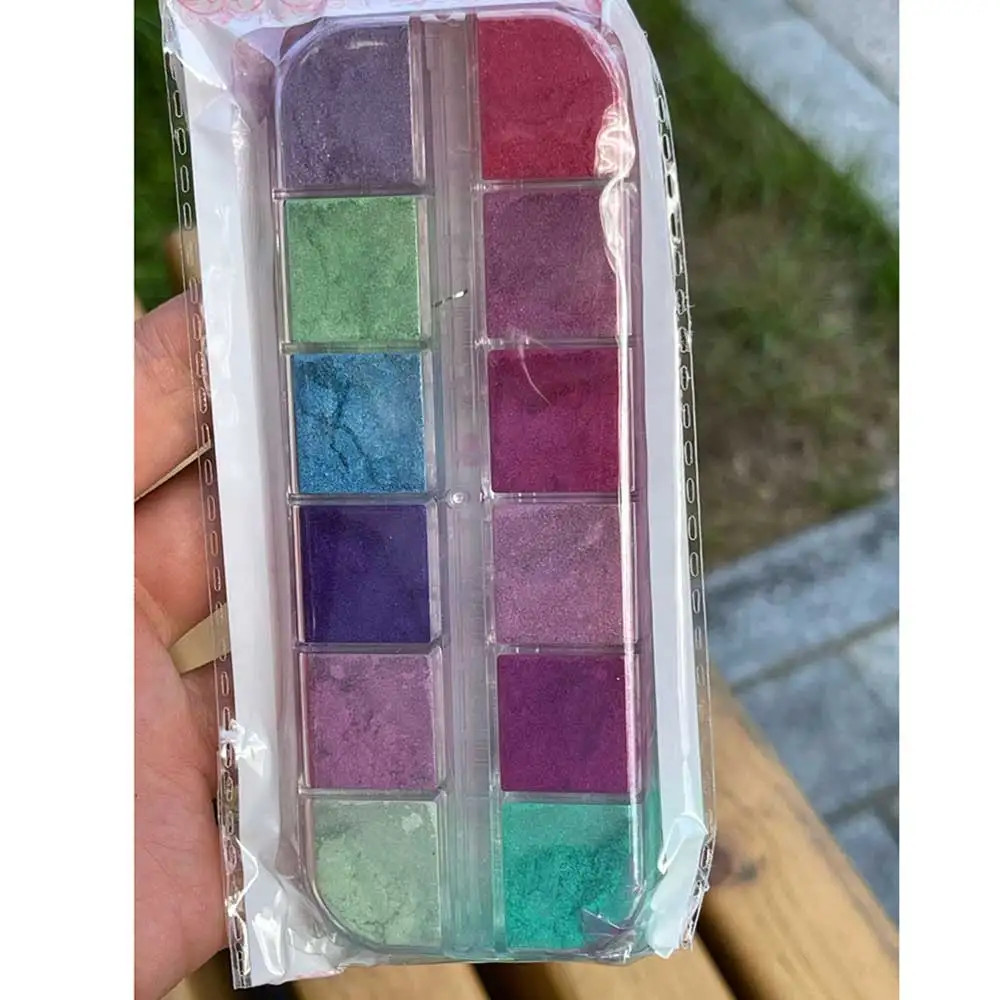 12 Grids Mirror Effect Mermaid Nail Powder Holographic Pearl Chrome Pigment Fine