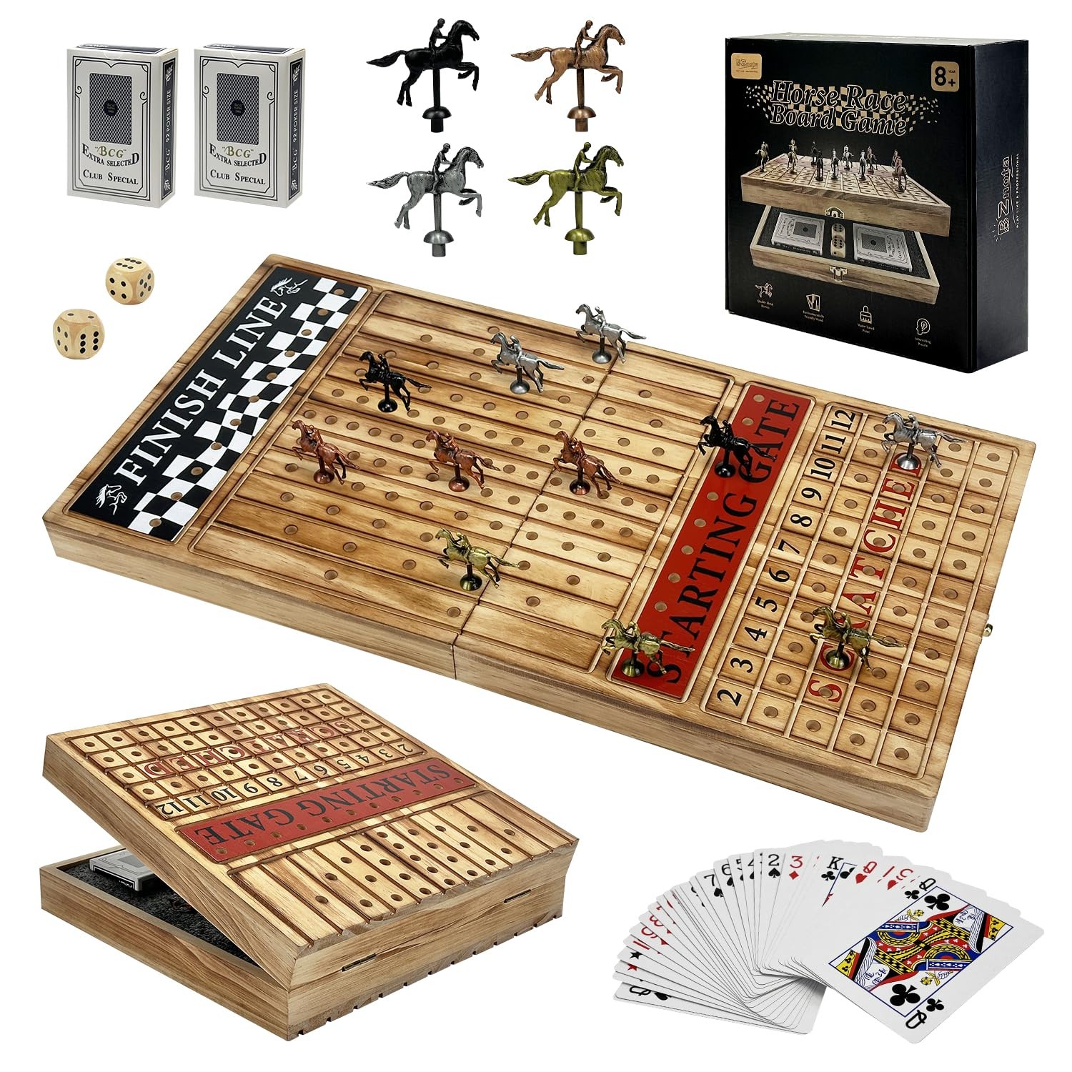 Large 23 inches Horse Racing Board Game with 11 Luxury Metal Medium, Black