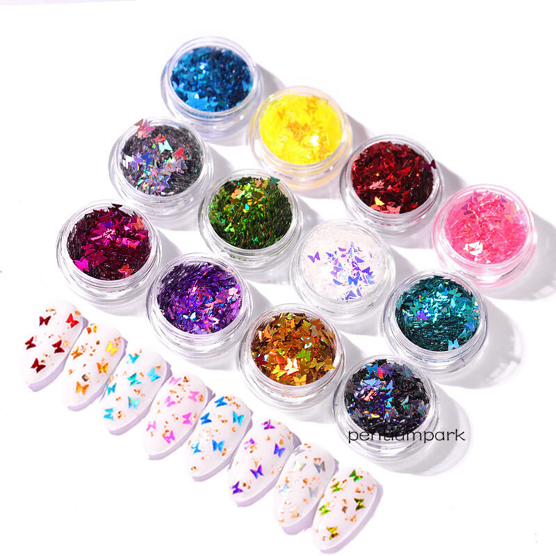 12 Colors Nail Art Sequins Set Glitter Sheets Tips Mixed Powder Dust Salon Decor