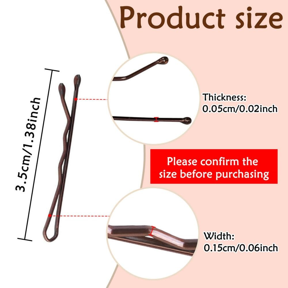 220 Count Mini Wavy 1.38 Inch Bobby 1 (Pack of 220), Brown（1.38inch）