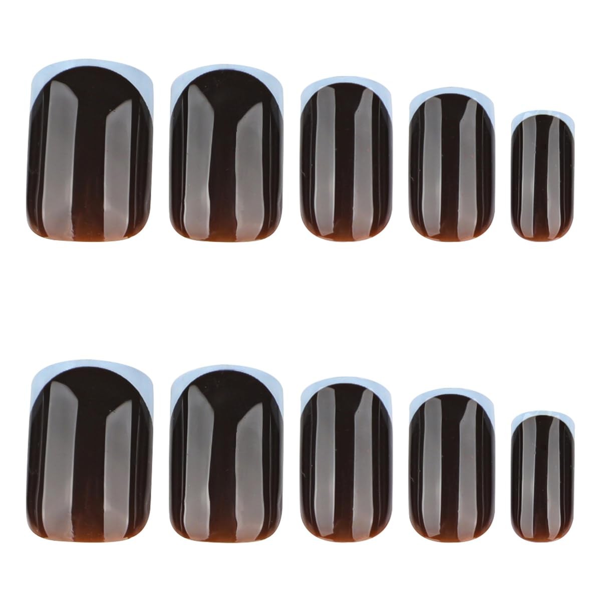 Dark Brown Press on Nails – Medium Square,Light Blue French Tip,Fall Vibes
