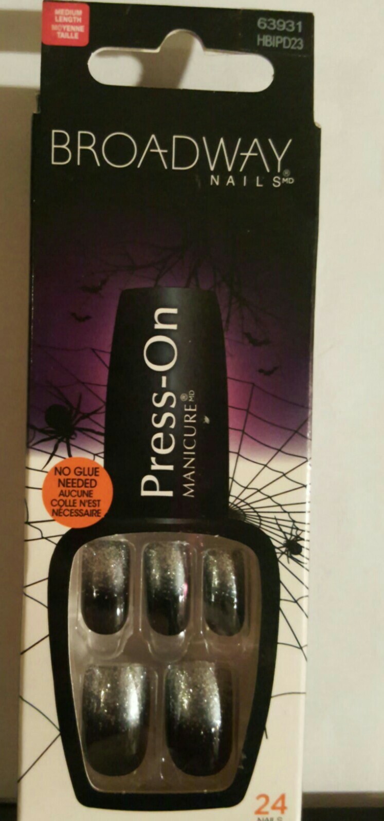 Broadway Nails Press On Manicure Halloween Black Glitter Ghostly 63931 By KISS