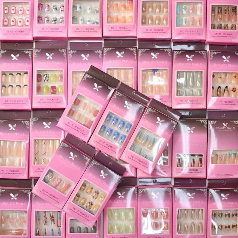 120 Pcs Complete Nail Set with Rhinestones and Heart-shaped Multi-color Nail Art