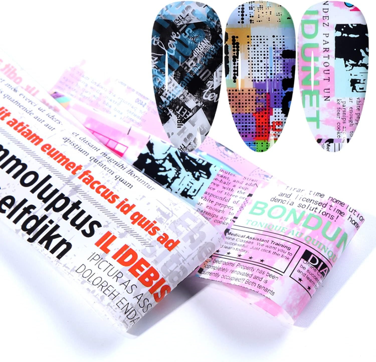 Newspaper Nail Foil Transfer Stickers English Letter Designs Nail Decals Supplie