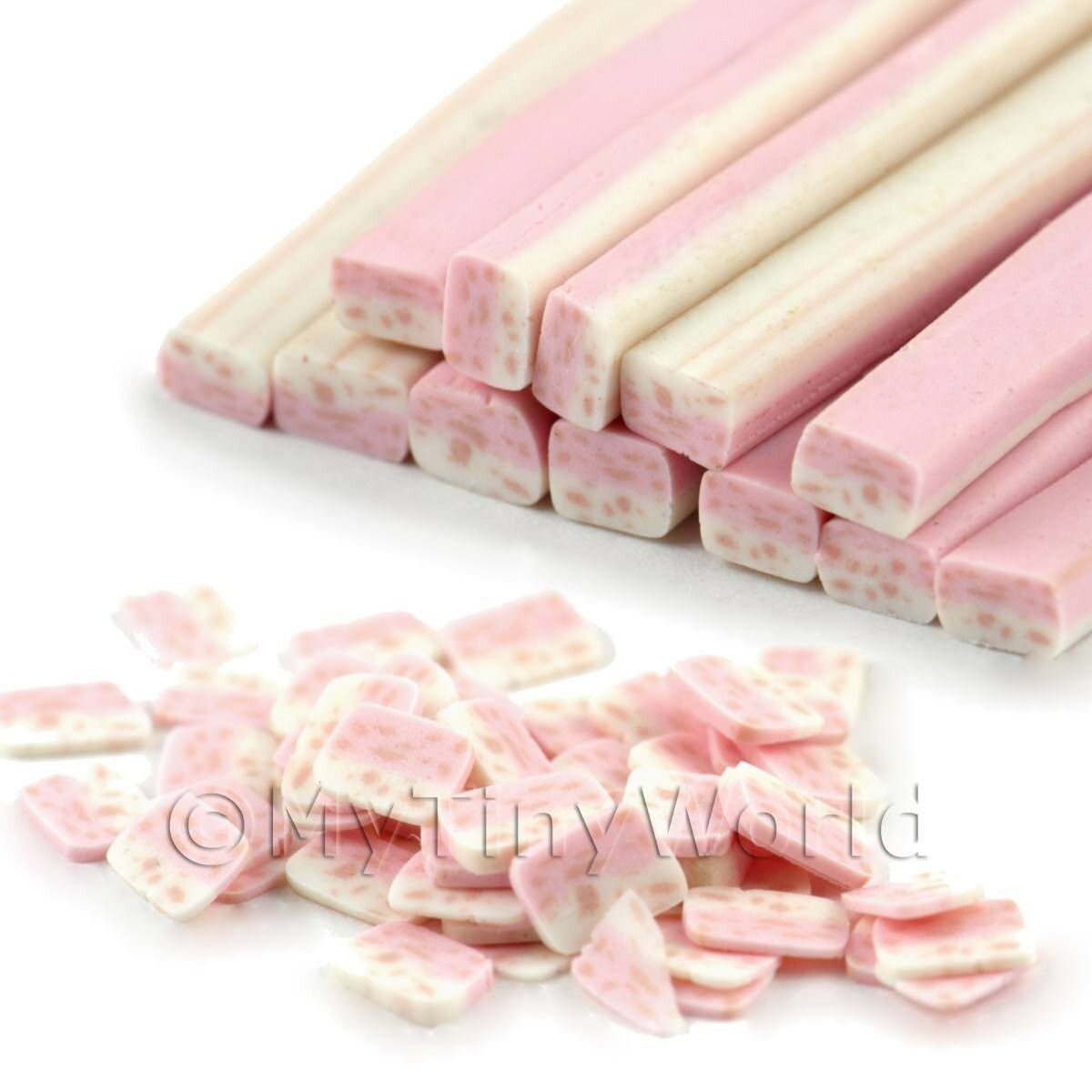2 x Handmade Pink and White Nougat Nail Cane