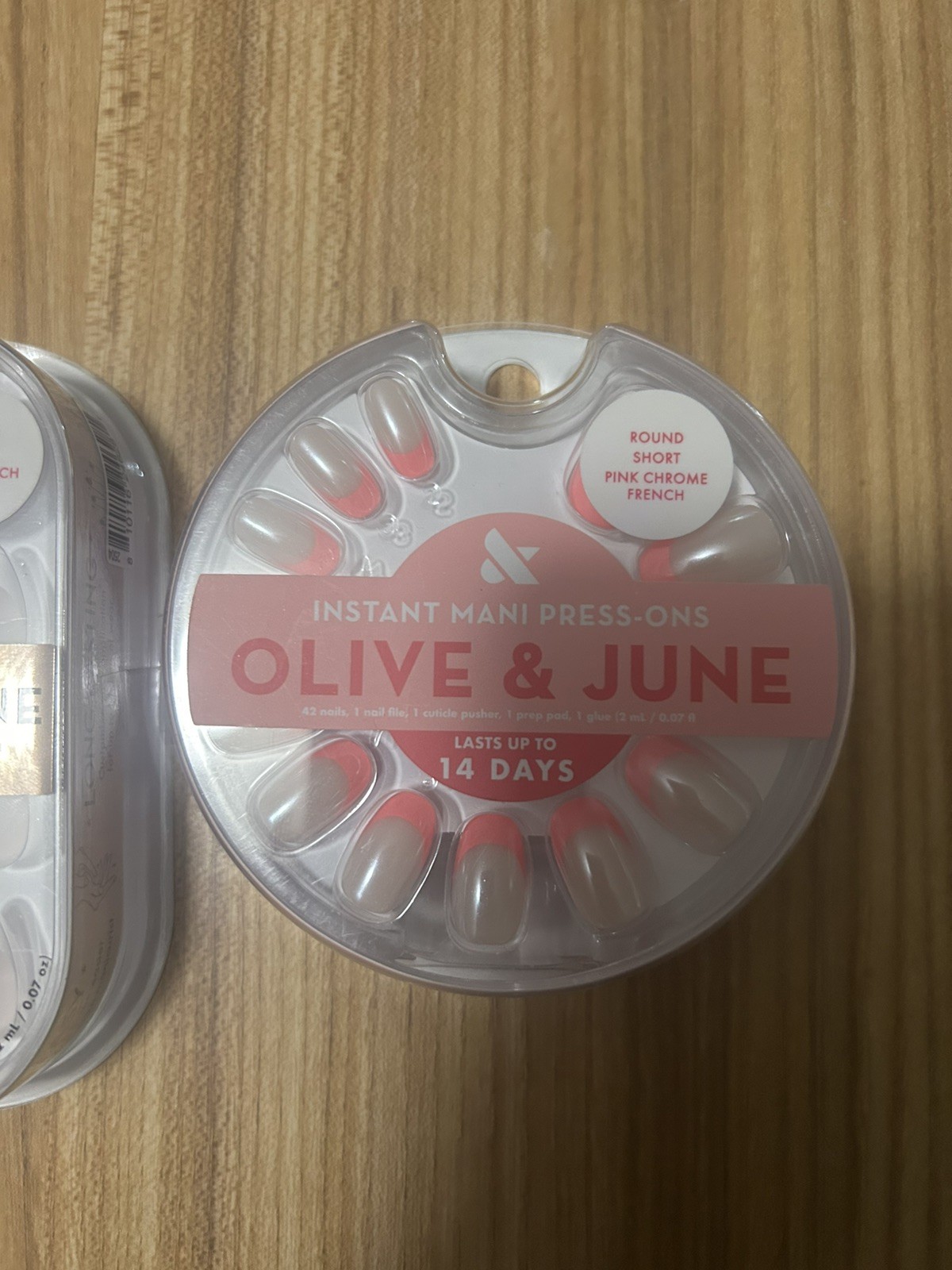 Olive and June press on Nails. 2 Sets. Round Short Pink. Stiletto Medium French