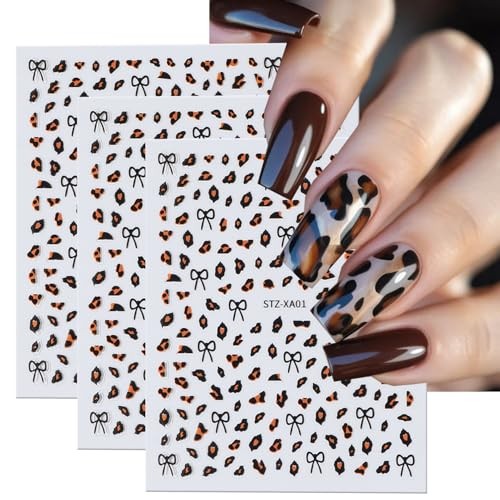 Leopard Print Nail Art Stickers 3D Self-Adhesive Brown Bow Nail Art Sticker-4
