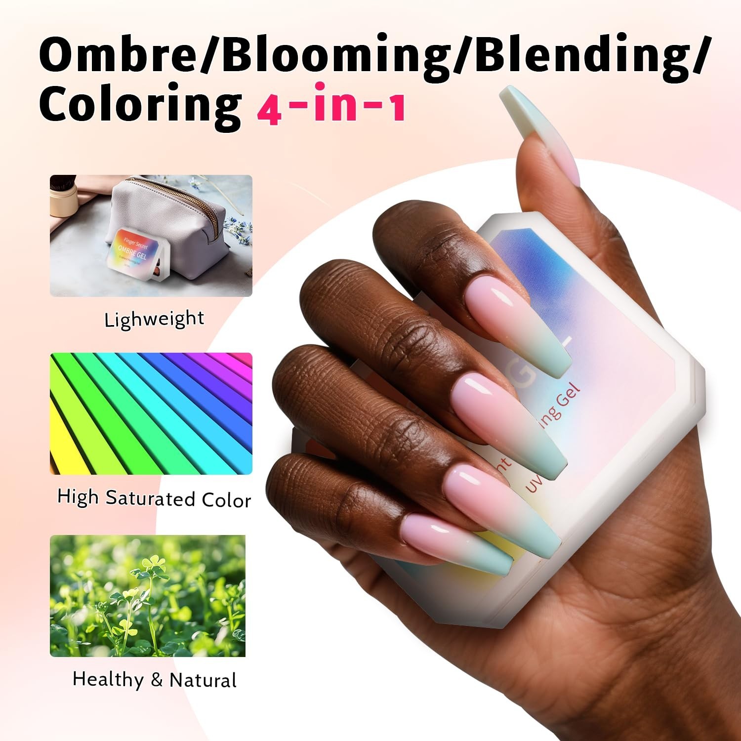 Ombre Nail Gel Set – Gradient Blush & Floral Art, No Wipe, UV/LED Curing, 16 Col
