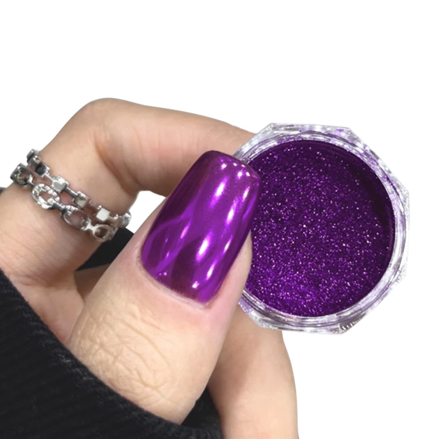 Holographic Purple Chrome Nail Powder Violet Metallic Mirror Effect Glazed Na…