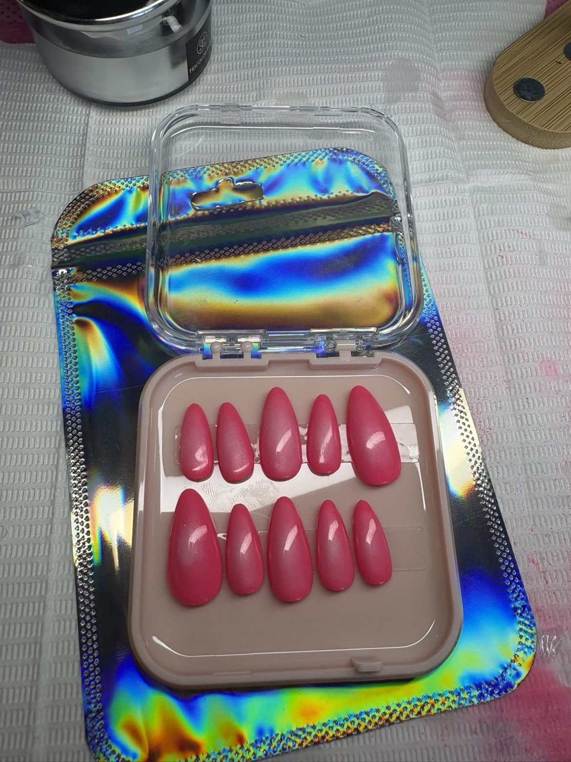 Hot Pink Ombre Press-On Nails | Medium Almond | Glossy Hand Painted Nail Set