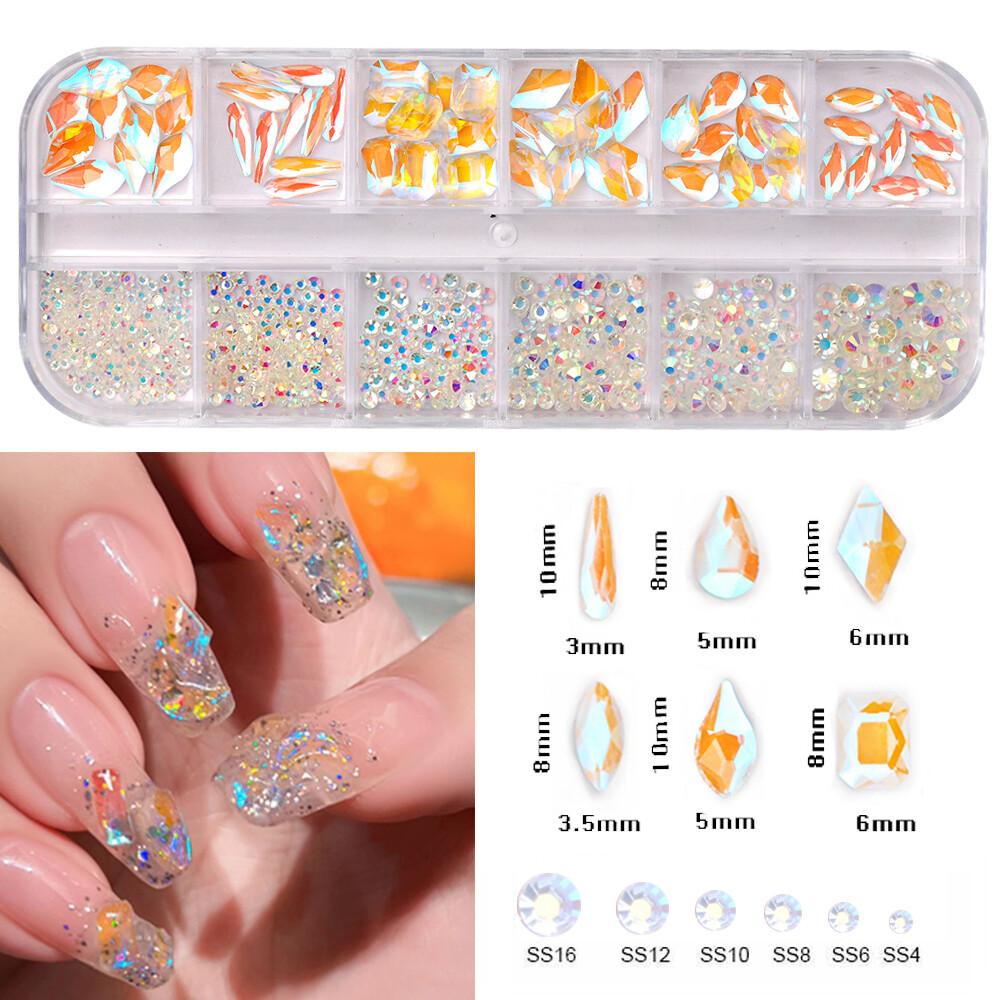 12Box/Set Mix SHAPE Crystal Strass Rhinestone Diamond Nail Art Decoration +tools