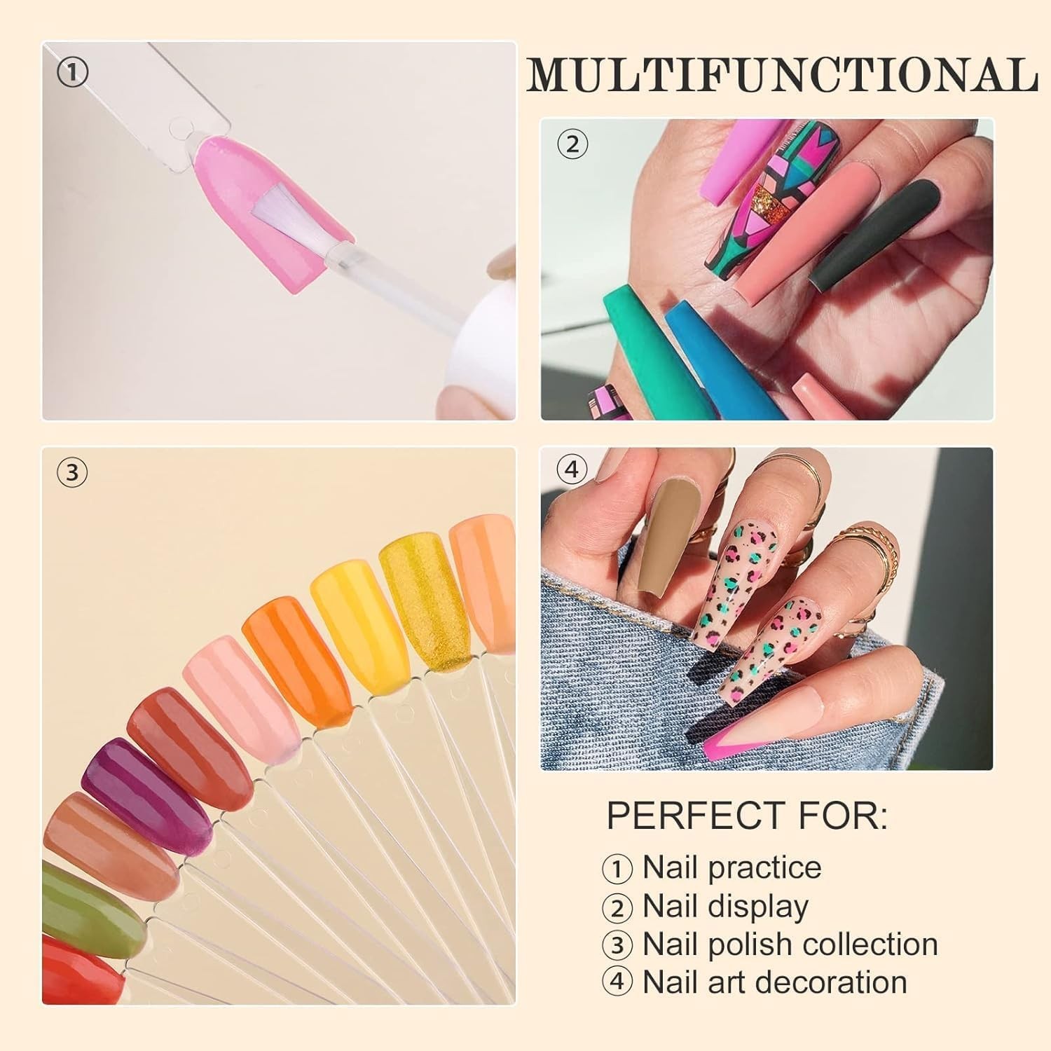 50 Pcs Clear Fan Shape Nail Color Swatches Sticks with Ring for Manicure