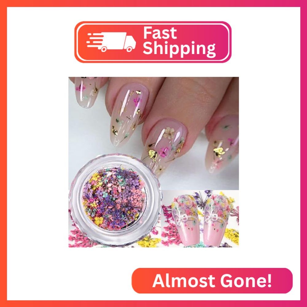 Spring Dried Flowers Nail Art Stickers Decals, Colorful 3D Dry Flower for Nails