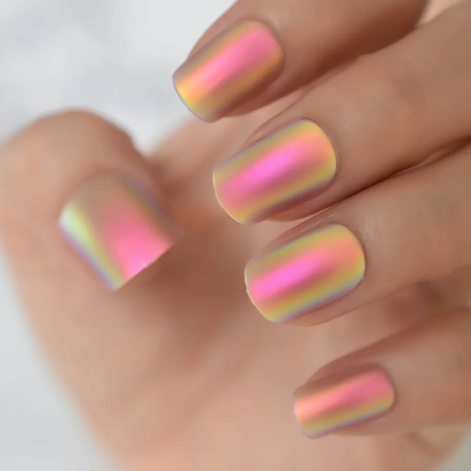 Holographic Press on Nails Sunset Rust Matte Metallic with glue