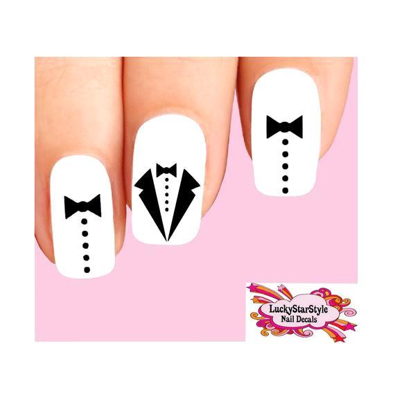 Waterslide Nail Decals Set of 20 – Black Tux Tuxedo Bow Tie Assorted