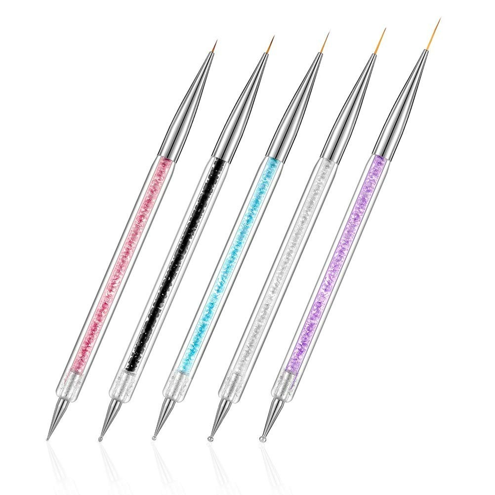 5 Pcs Nail Art Liner Brushes, Dual-ended Nail Art Point Drill Drawing Brush P…