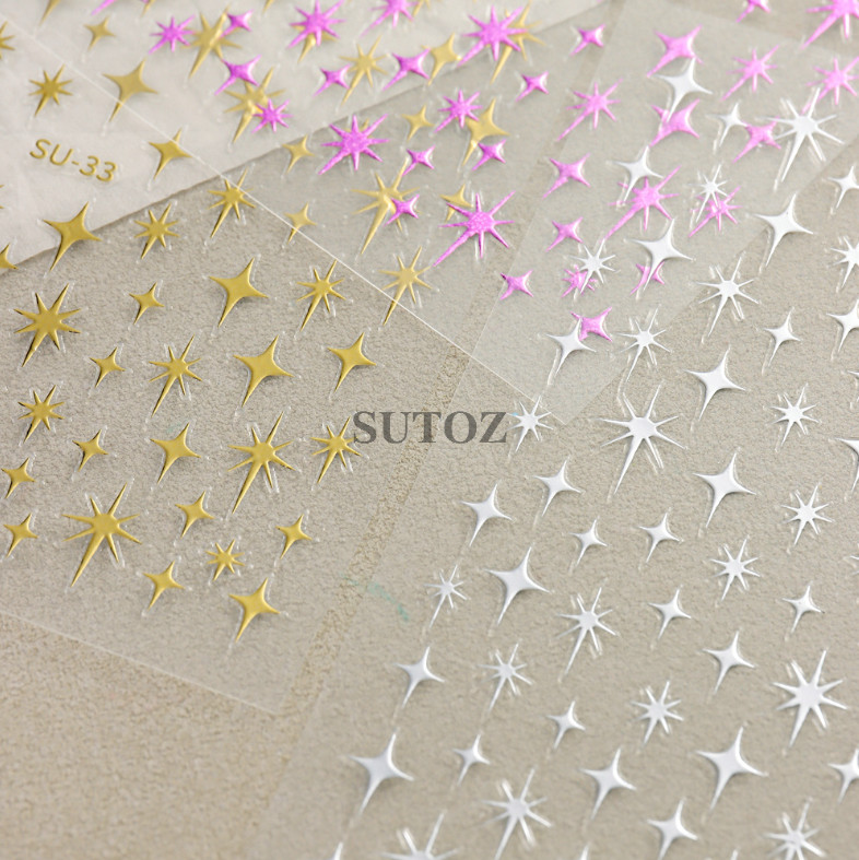 3D Black Gold Silver Star French Tip Nail Stickers Decoration Manicure SU33 NS52