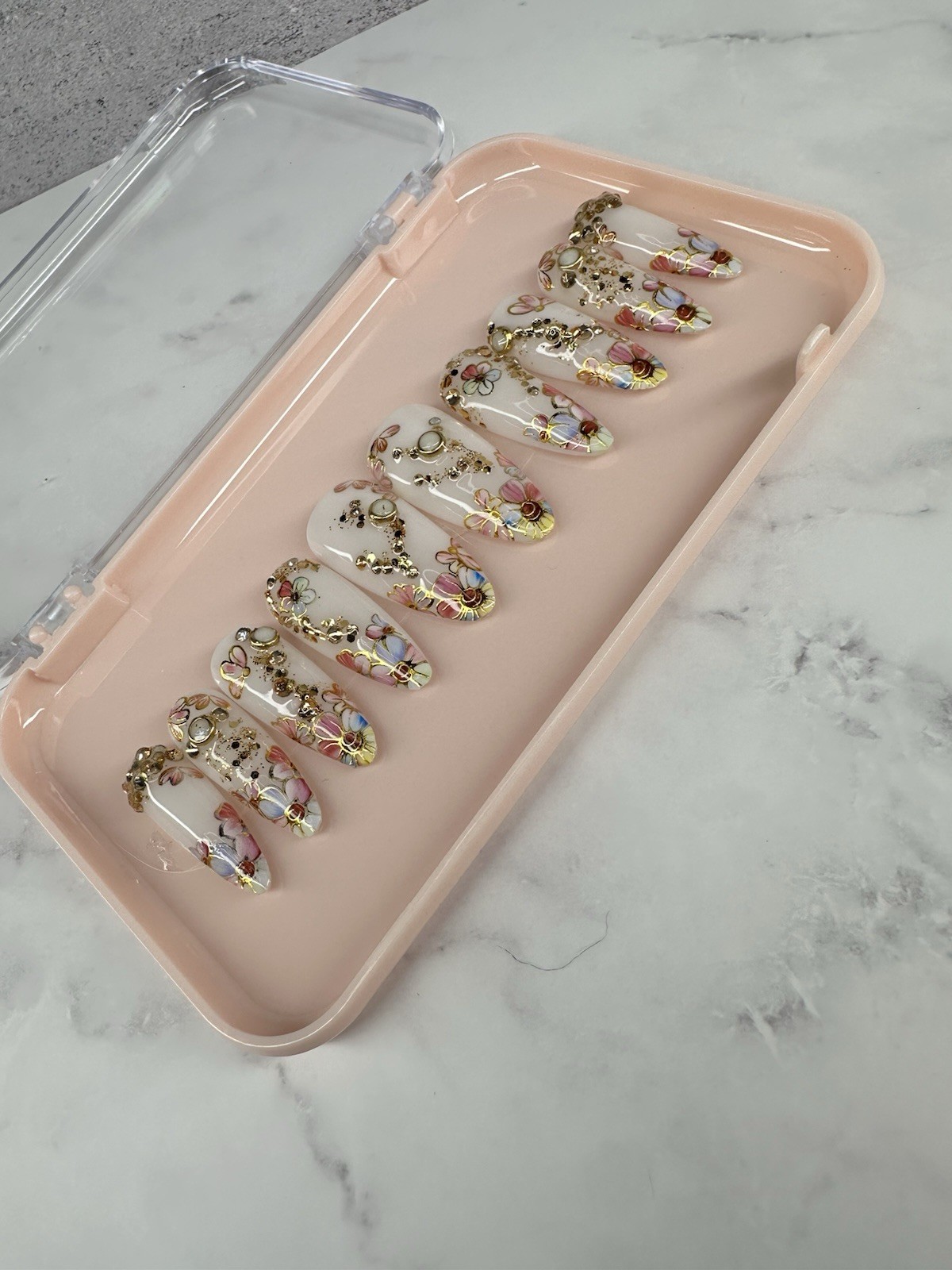Handmade Custom Press On Nails, Long Almond Size Medium