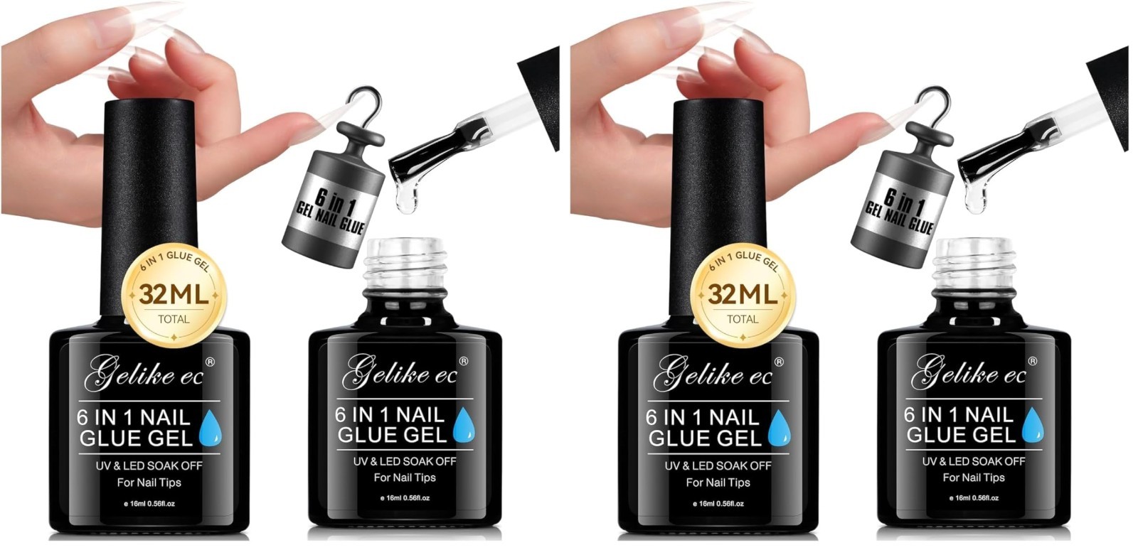 32ML 6-in-1 UV Nail Glue Gel – Strong Adhesive for Acrylic & Press-On Nails, DIY