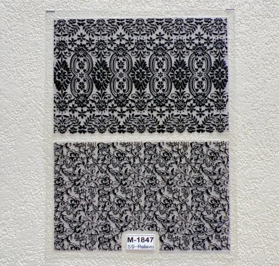 NWT 》3 SHEETS《 NAIL ART DESIGN BLACK & WHITE FAUX LACE SELF-SEAL STICKERS!
