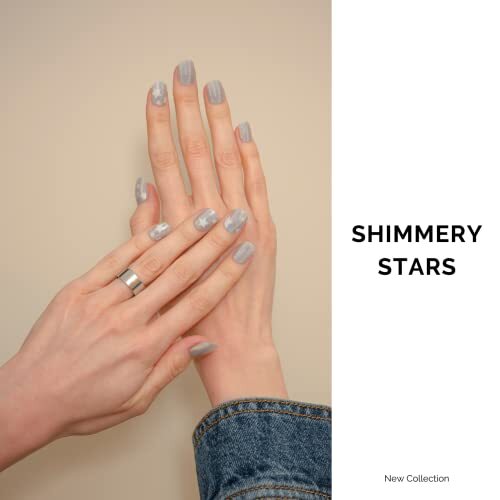 Semi Cured Gel Nail Strips, 34 pcs Salon-Quality Gel Nail Shimmery Stars