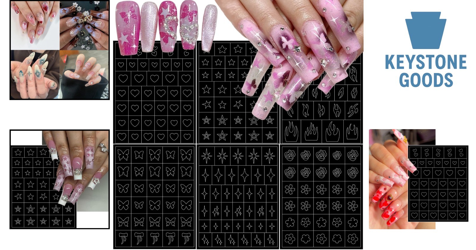 6 Pcs Airbrush Nail Stencil Set with Flower & Pattern Designs