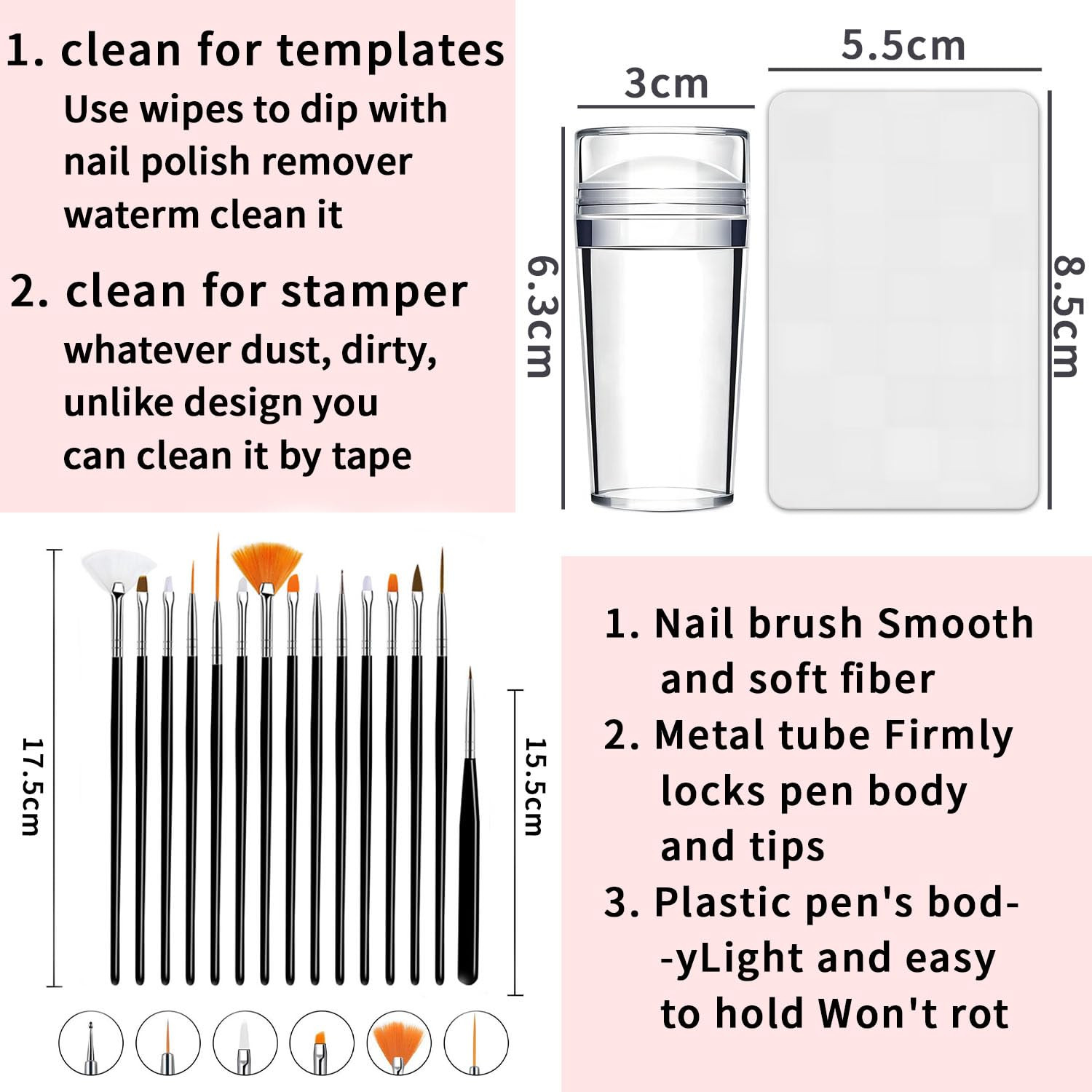 17 PCS French Tip Nail Stamp,French Tip Tool Kit with with Nail Art Brushes for