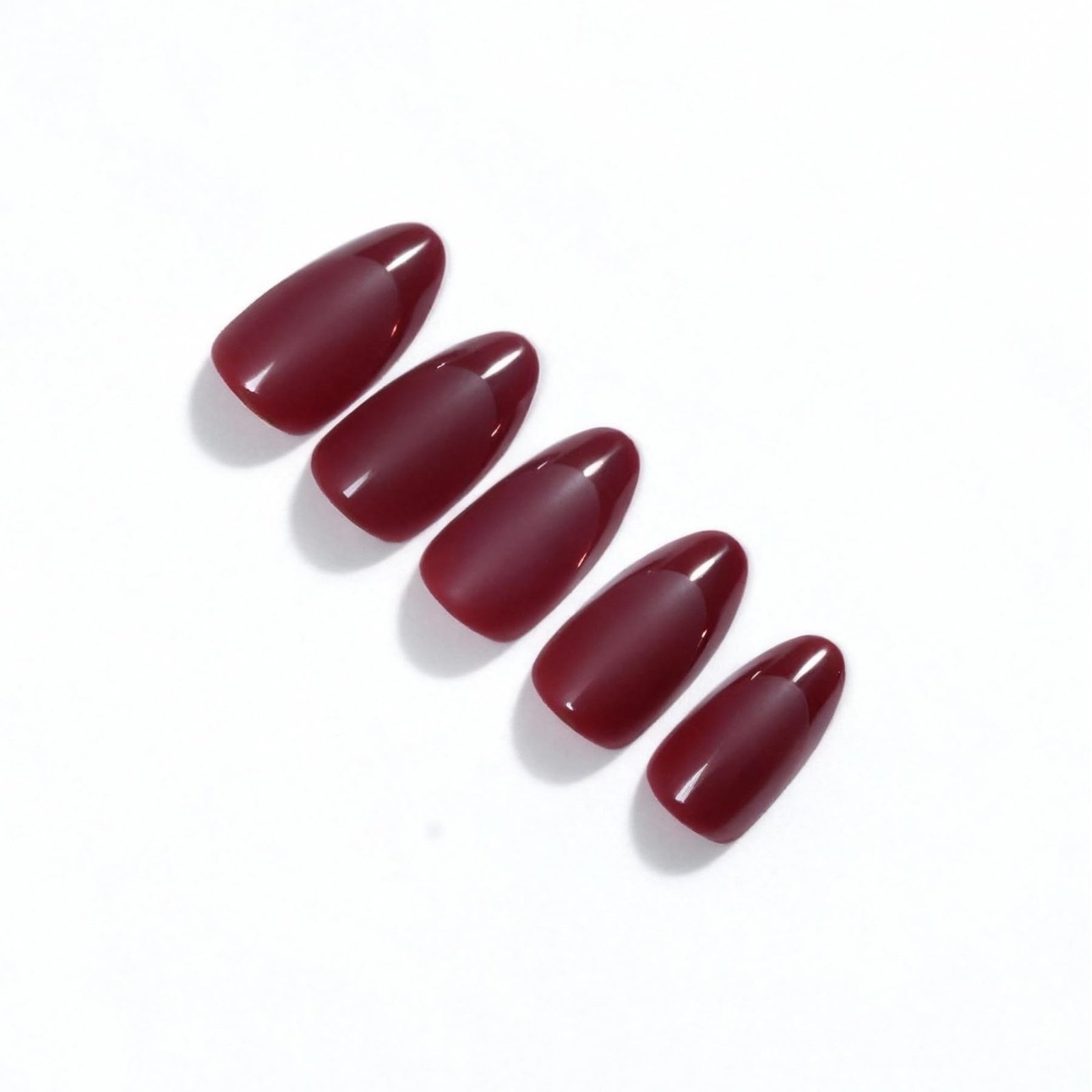 32Pcs Burgundy Red French Tip False Nails – Short Almond Press on Nails kit w…
