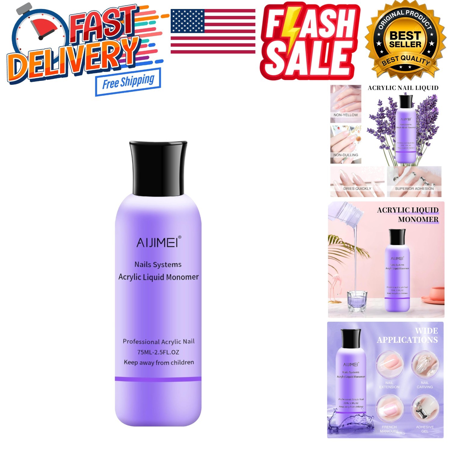 Acrylic Nail Liquid Monomer 75ml – Salon-Quality Adhesion & Non-Yellowing