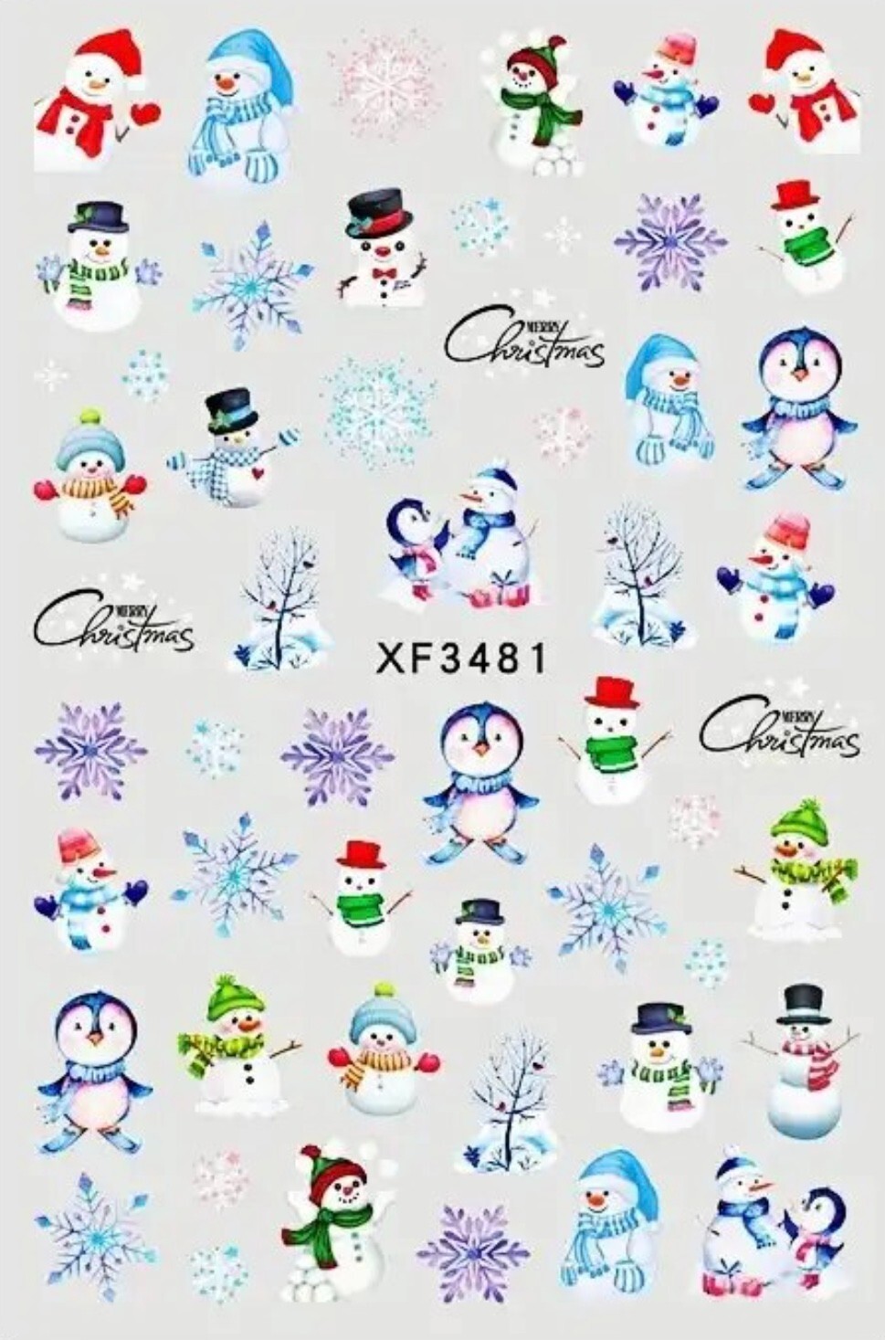 Nail Art Sticker Christmas Santa Snowman Reindeer Ornaments Xmas Tree Decals3481