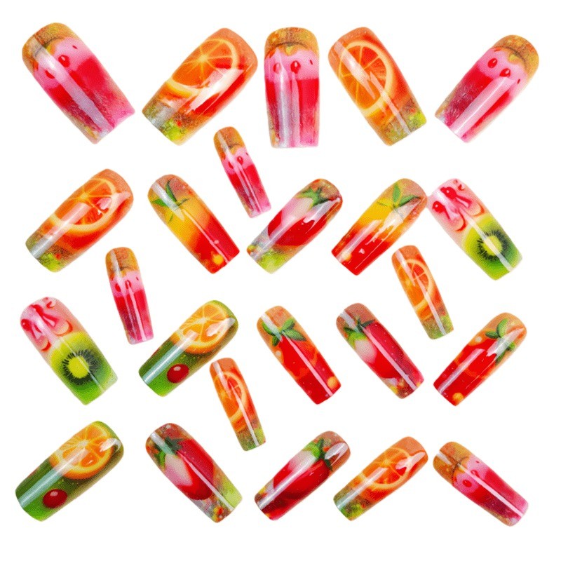 48 pcs of fresh fruit transparent fake nails – removable nails, daily nail art