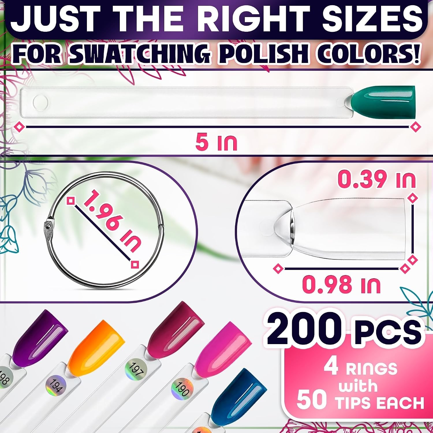 200 Pcs Nail Swatch Sticks – Clear Swatches for Gel Polish – Transparent Acrylic