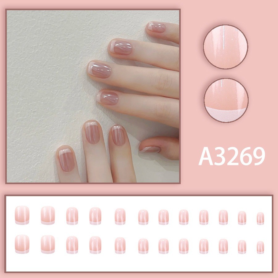 48 Pcs White French Nude Short Square Press on Nails, Glossy Minimal Fake Nails
