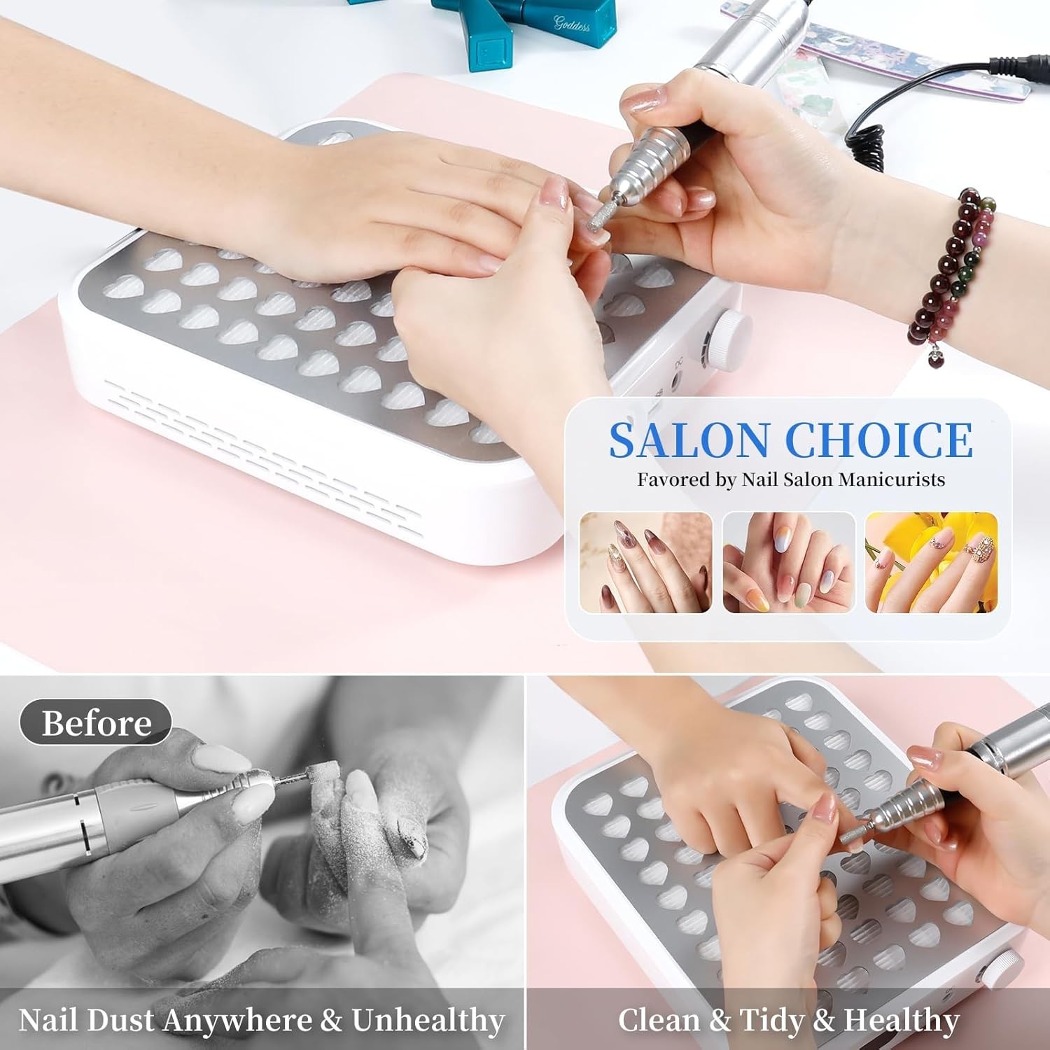 Nail Dust Collector with Lamp,Vacuum Fan Rechargeable Dust Collector with Dust B
