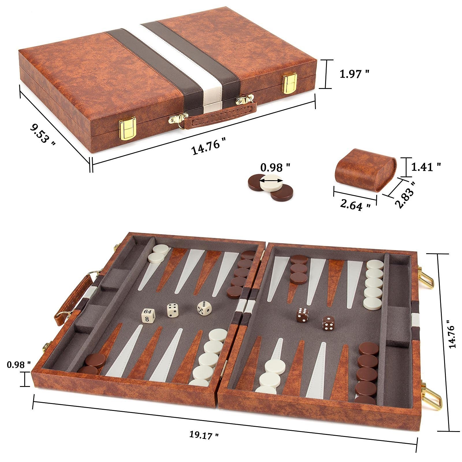AMEROUS Backgammon Set, 15 Inches Classic Board Game with Medium, Brown
