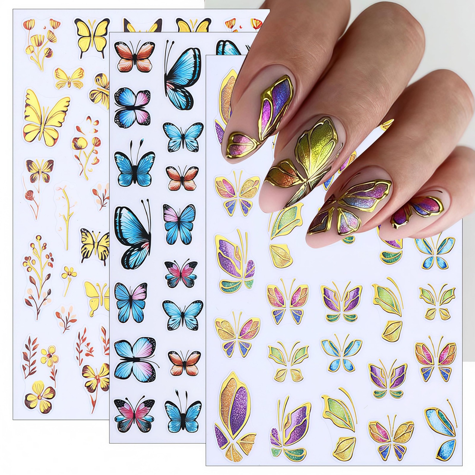 Blue Butterfly Nail Art Stickers Self-Adhesive About 3.7 in X 2.6 in, Color