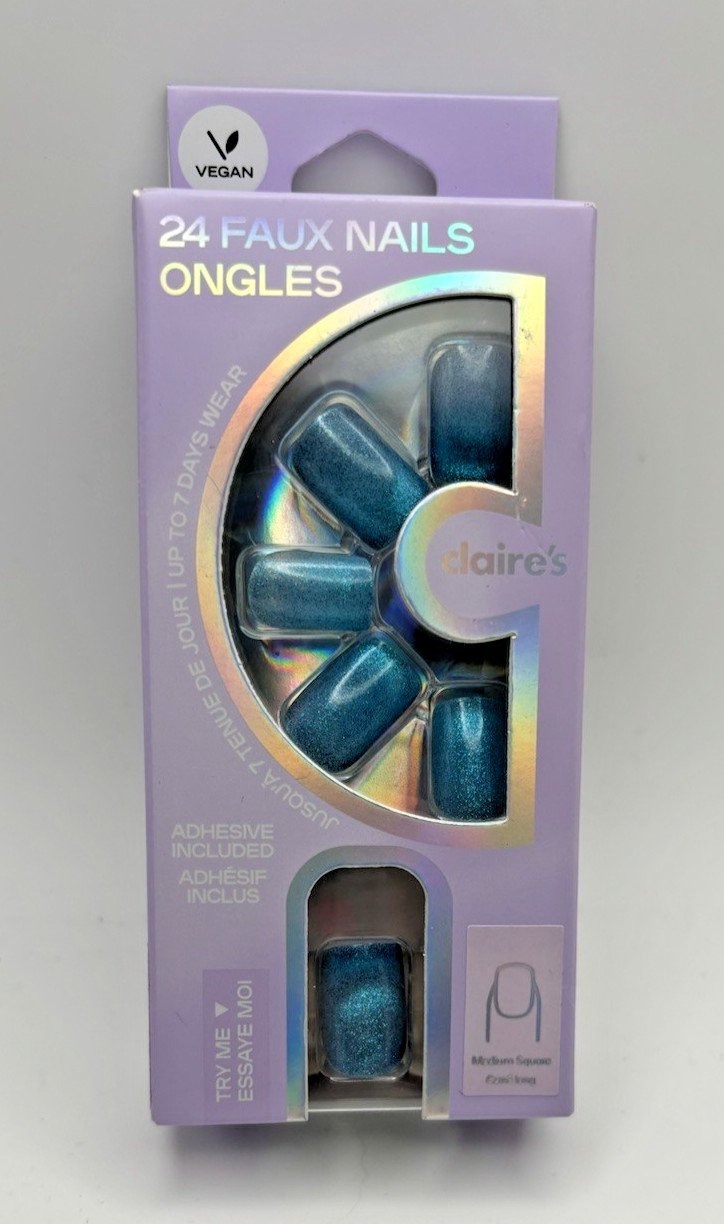 New 24 False Vegan Nails from Claire’s Blue Medium Square Shape