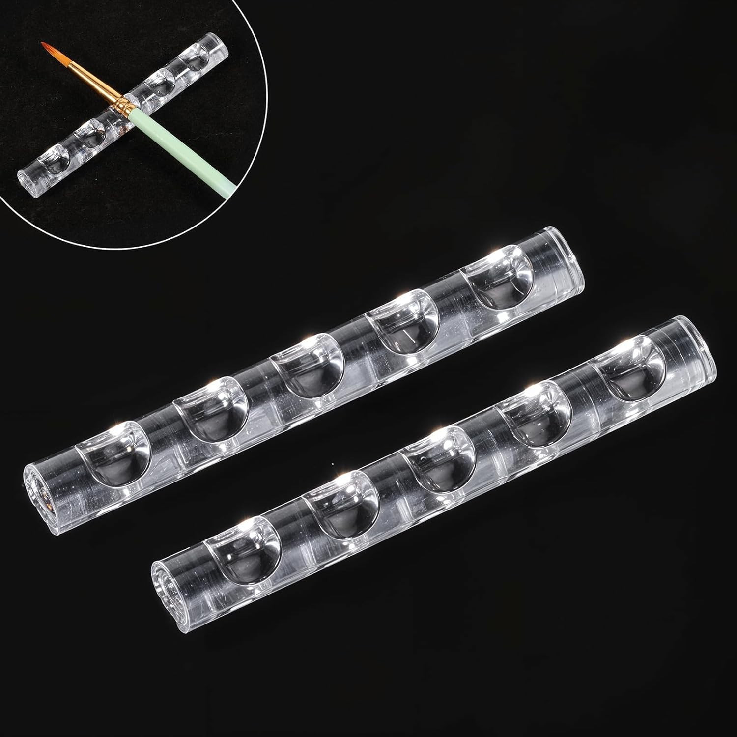 2 Pack Crystal Bar Pen Holder Transparent Brush Holder Acrylic Nail Art Painting