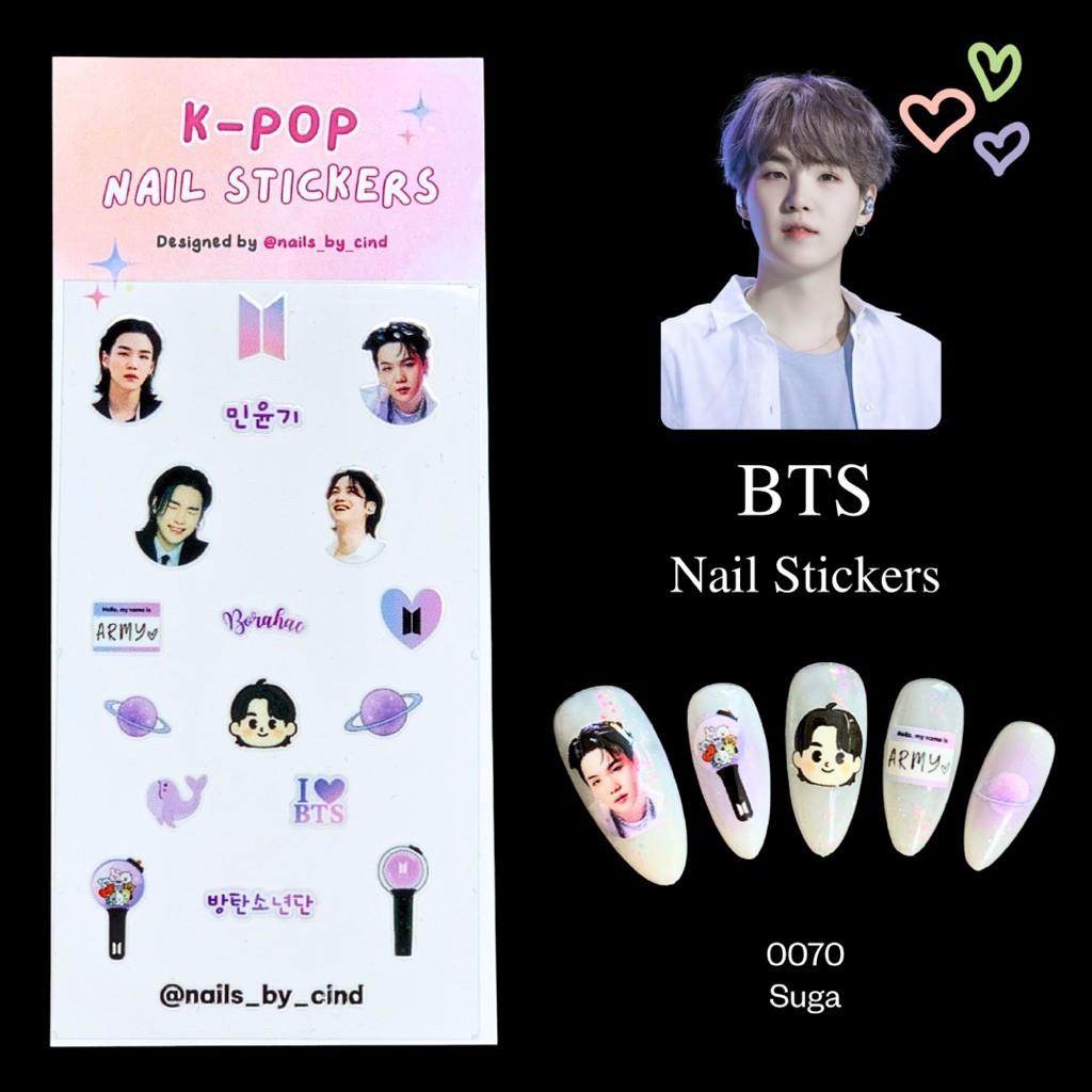 BANGTAN SOYEON DAN BTS ARMY PURPLE KPOP NAIL STICKER FAN MADE KOREA JUNGKOOK Z10