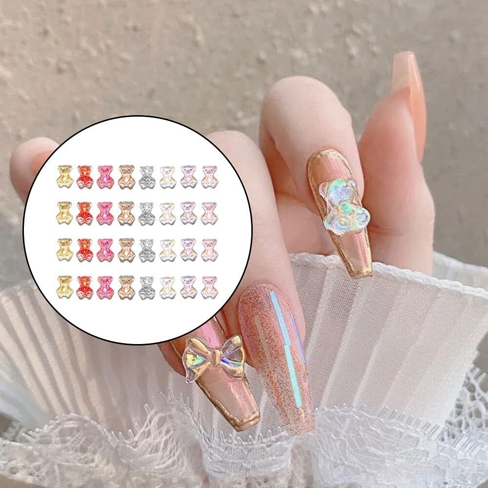 32 Pieces 3D Resin Bear Nail Art Decoration Cute Bear Resin Crystal Nail Polish
