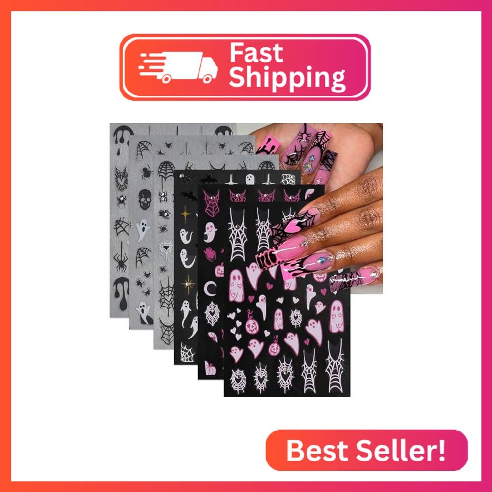 SHUXILIN 6Pcs Halloween Nail Stickers 3D Self-Adhesive Pink White Ghost Nail Dec