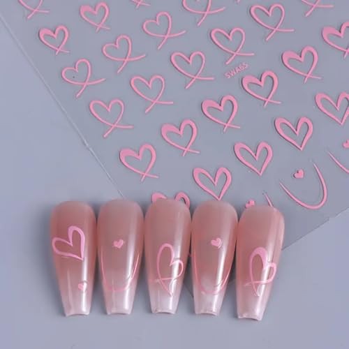 6Pcs Heart Nail Art Stickers Decals, Valentine’s Day Heart Valentines Style-4