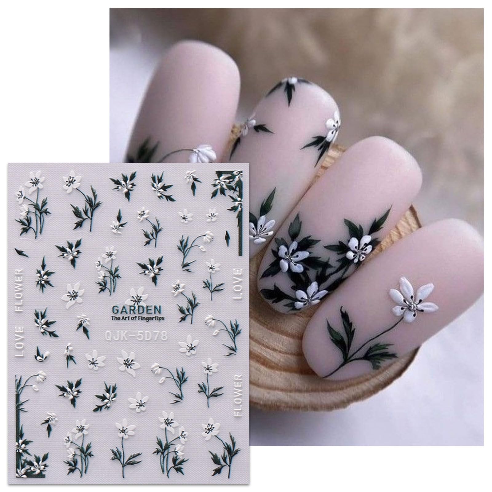 6 Sheets 3D Embossed Spring Flower Nail Art Stickers Decals Self-Adhesive Pegati
