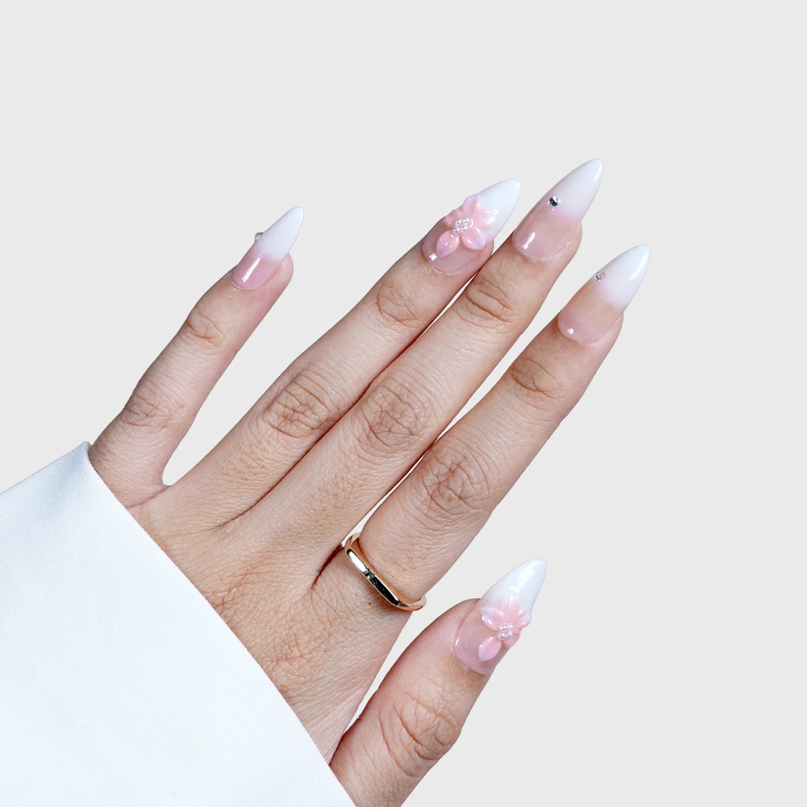 SIYOU Silk Dahlia Almond Pink, Orange & Beige Press-On Nails 10pc