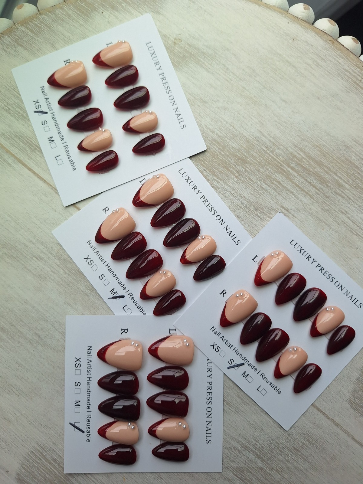 Red French Press On Nails, Short Lenght. Sizes Xs,S,M,L