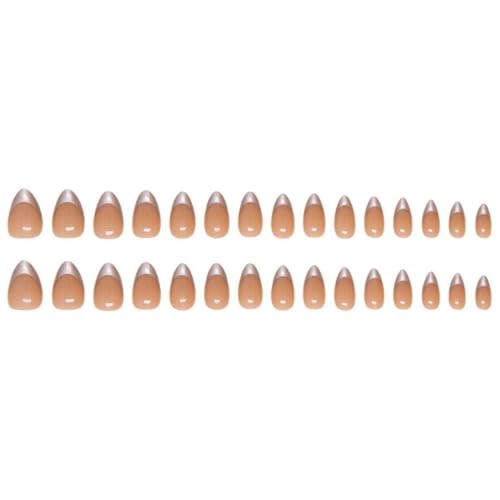 Silver French Tip Press on Nails Medium Almond Fake Nails Silver Short Style-40
