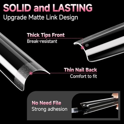 Extra Long Coffin Nail Tips No C Curve 504PCS Nails Half Cover Long XXL Coffin
