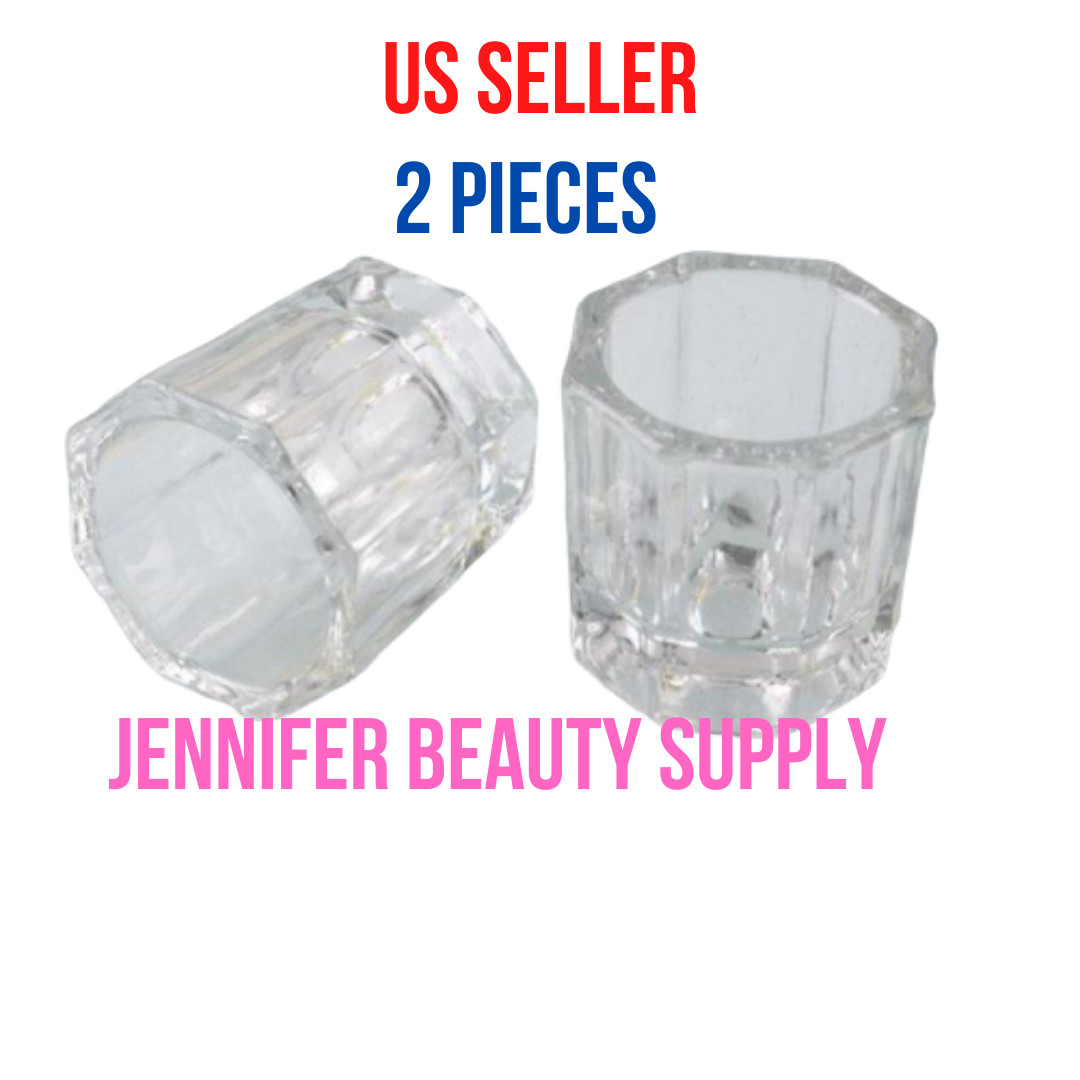 2PCS CLEAR GLASS DAPPEN DISH CRYSTAL CUP NAIL ART TOOLS ACRYLIC LIQUID POWDER