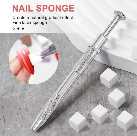50Pcs Nail Art Soft Sponge With Versatile Portable Grabbing Pen For DIY